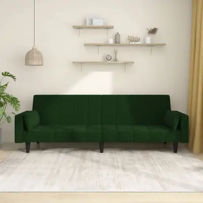 The Living Store Kavč dvosed z ležiščem in dvema blazinama temno zelen žamet - Raztegljiv Kavč