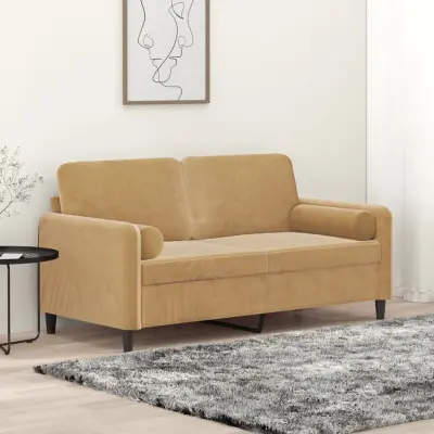 The Living Store Kavč dvosed z okrasnimi blazinami rjav 140 cm žamet - Dvosed
