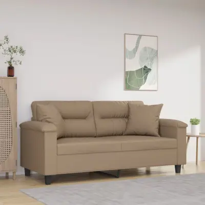 The Living Store Kavč dvosed z okrasnimi blazinami kapučino 140 cm umetno usnje - Kavč Dvosed