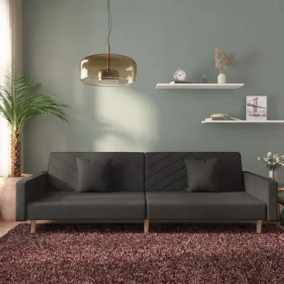 The Living Store Kavč dvosed z ležiščem in dvema blazinama črno blago - Raztegljiv Kavč