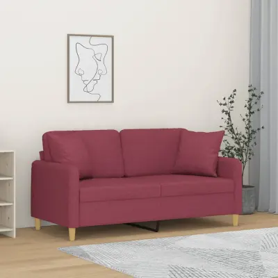The Living Store Kavč dvosed z blazinami vinsko rdeč 140 cm blago - Kavč Dvosed