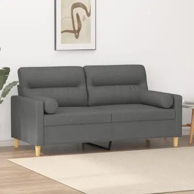 The Living Store Kavč dvosed z blazinami temno siv 140 cm blago - Kavč Dvosed