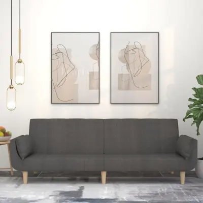 The Living Store Kavč dvosed z ležiščem in dvema blazinama temno sivo blago - Raztegljiv Kavč