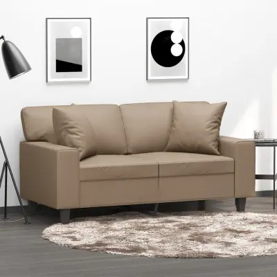 The Living Store Kavč dvosed z okrasnimi blazinami kapučino 120 cm umetno usnje - Kavč Dvosed