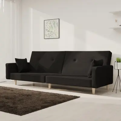 The Living Store Kavč dvosed z ležiščem in dvema blazinama črno blago - Raztegljiv Kavč