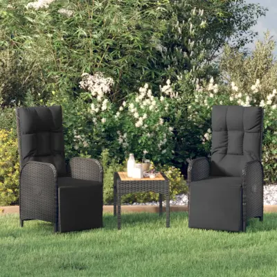 The Living Store Zunanji naslanjač z blazinami 2 kosa poli ratan črn - Zunanji Naslanjač