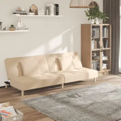 The Living Store Kavč dvosed z ležiščem in dvema blazinama krem blago - Raztegljiv Kavč