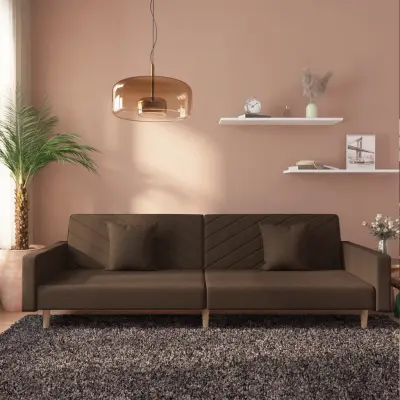 The Living Store Kavč dvosed z ležiščem in dvema blazinama rjavo blago - Raztegljiv Kavč