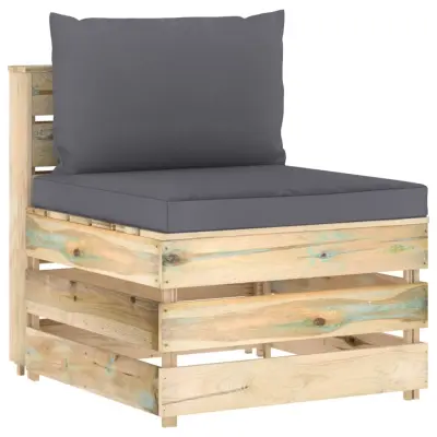 The Living Store Sekcijski sredinski kavč z blazinami zelen impregniran les - Sredinski Kavč