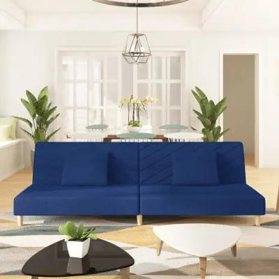 The Living Store Kavč dvosed z ležiščem in dvema blazinama modro blago - Raztegljiv Kavč