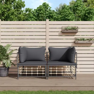 The Living Store Segmentni kotni kavč z blazinami 2 kosa poli ratan - Kotni Kavč