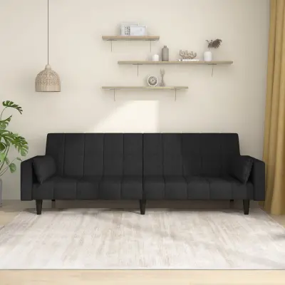 The Living Store Kavč dvosed z ležiščem in dvema blazinama črno blago - Raztegljiv Kavč
