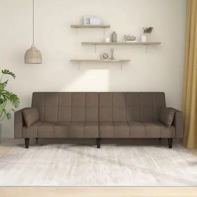The Living Store Kavč dvosed z ležiščem in dvema blazinama taupe blago - Raztegljiv Kavč