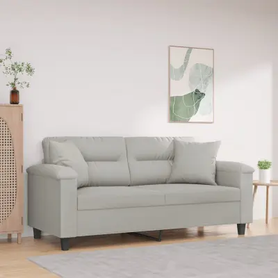 The Living Store Kavč dvosed z blazinami sv. siv 140 cm tkanina iz mikrovlaken - Dvosed