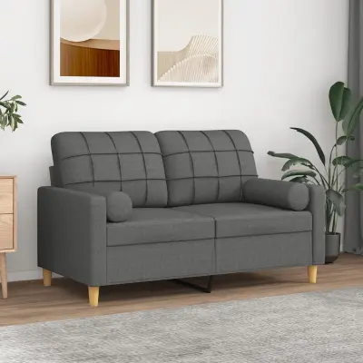 The Living Store Kavč dvosed z blazinami temno siv 120 cm blago - Kavč Dvosed