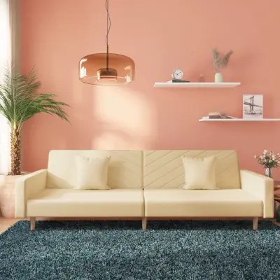 The Living Store Kavč dvosed z ležiščem in dvema blazinama krem blago - Raztegljiv Kavč