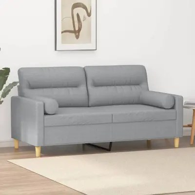 The Living Store Kavč dvosed z blazinami svetlo siv 140 cm blago - Kavč Dvosed