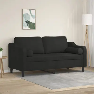 The Living Store Kavč dvosed z blazinami črn 140 cm blago - Kavč Dvosed