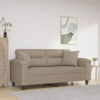 The Living Store Kavč dvosed z blazinami taupe 140 cm tkanina iz mikrovlaken - Dvosed