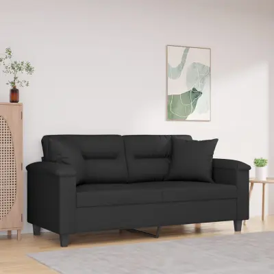 The Living Store Kavč dvosed z blazinami črn 140 cm tkanina iz mikrovlaken - Dvosed