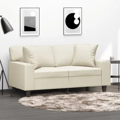 The Living Store Kavč dvosed z okrasnimi blazinami krem 120 cm umetno usnje - Kavč Dvosed