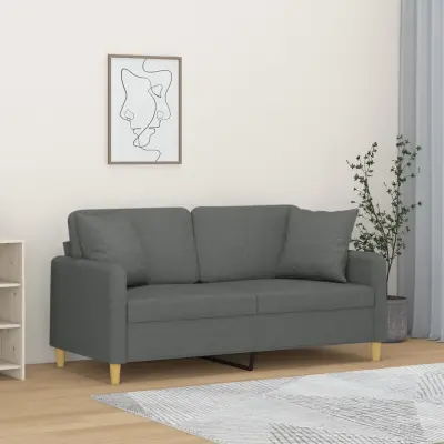 The Living Store Kavč dvosed z blazinami temno siv 140 cm blago - Kavč Dvosed