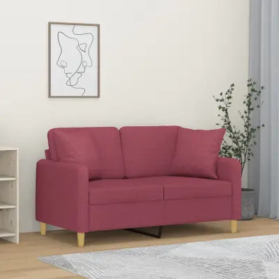 The Living Store Kavč dvosed z blazinami vinsko rdeč 120 cm blago - Kavč Dvosed