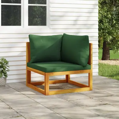 The Living Store Segmentni kotni kavč z zelenimi blazinami trden akacijev les - Kotni Kavč