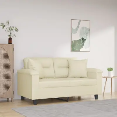 The Living Store Kavč dvosed z okrasnimi blazinami krem 120 cm umetno usnje - Kavč Dvosed