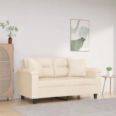 The Living Store Kavč dvosed z blazinami bež 120 cm tkanina iz mikrovlaken - Dvosed