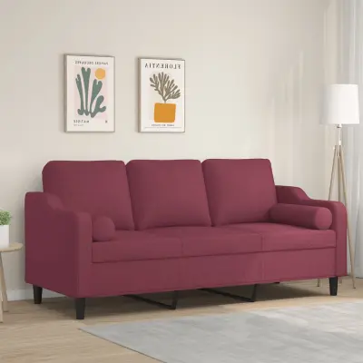 The Living Store Kavč trosed z okrasnimi blazinami vinsko rdeč 180 cm blago - Trosed