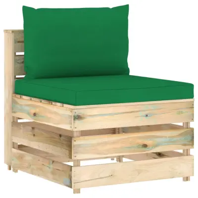 The Living Store Sekcijski sredinski kavč z blazinami zelen impregniran les - Sredinski Kavč