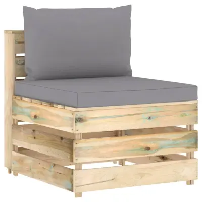 The Living Store Sekcijski sredinski kavč z blazinami zelen impregniran les - Sredinski Kavč