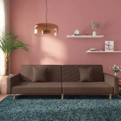 The Living Store Kavč dvosed z ležiščem in dvema blazinama taupe blago - Raztegljiv Kavč