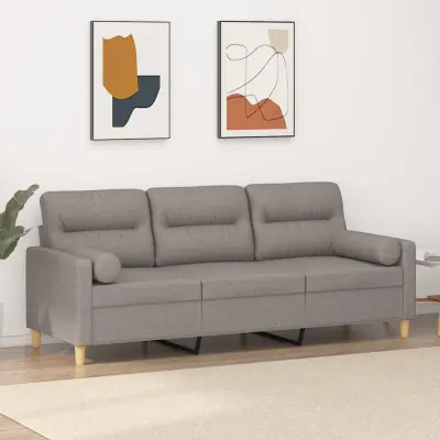 The Living Store Kavč trosed z okrasnimi blazinami taupe 180 cm blago - Trosed