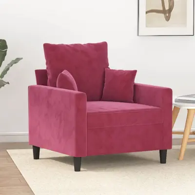 The Living Store Fotelj vinsko rdeč 60 cm žamet - Enosed