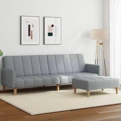 The Living Store Kavč dvosed s stolčkom za noge svetlo sivo blago - Kavč Z Ležiščem