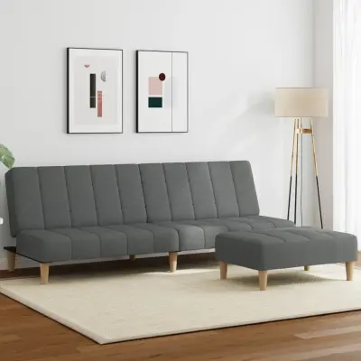 The Living Store Kavč dvosed z ležiščem in stolčkom za noge temno sivo blago - Kavč Z Ležiščem