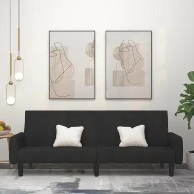 The Living Store Kavč dvosed z ležiščem črn žamet - Raztegljiv Kavč