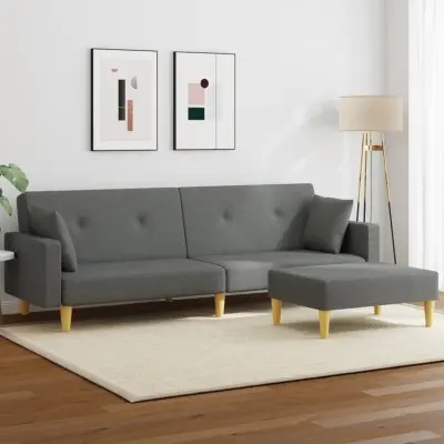 The Living Store Kavč dvosed z ležiščem in stolčkom za noge temno sivo blago - Kavč Z Ležiščem