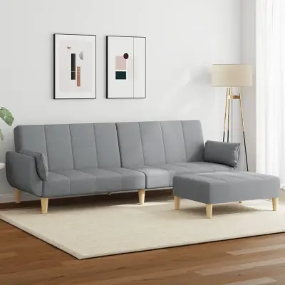 The Living Store Kavč dvosed s stolčkom za noge svetlo sivo blago - Kavč Z Ležiščem