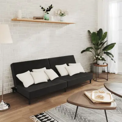 The Living Store Kavč dvosed z ležiščem črn žamet - Raztegljiv Kavč