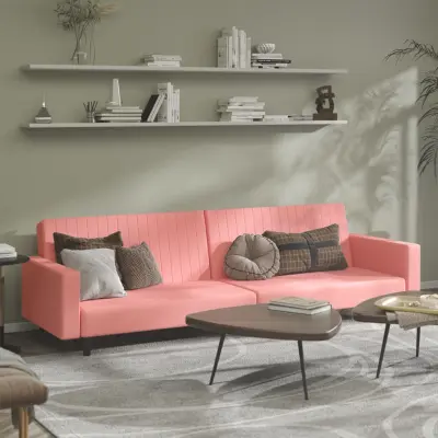 The Living Store Kavč dvosed z ležiščem roza žamet - Raztegljiv Kavč
