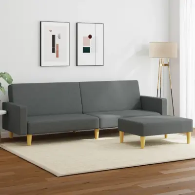 The Living Store Kavč dvosed z ležiščem in stolčkom za noge temno sivo blago - Kavč Z Ležiščem