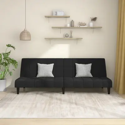 The Living Store Kavč dvosed z ležiščem črn žamet - Raztegljiv Kavč