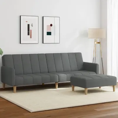 The Living Store Kavč dvosed z ležiščem in stolčkom za noge temno sivo blago - Kavč Z Ležiščem