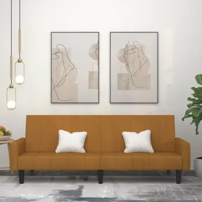 The Living Store Kavč dvosed z ležiščem rjav žamet - Raztegljiv Kavč
