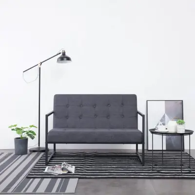The Living Store Kavč dvosed z naslonjali za roke temno siv jeklo in blago - Naslanjač
