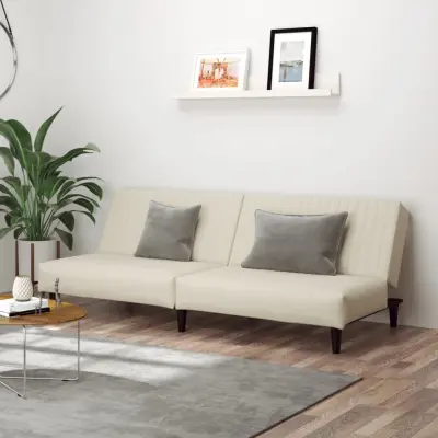 The Living Store Kavč dvosed z ležiščem krem žamet - Raztegljiv Kavč