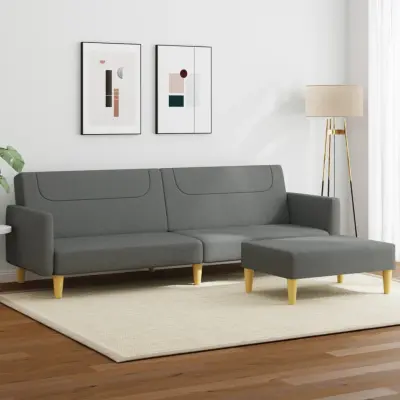 The Living Store Kavč dvosed z ležiščem in stolčkom za noge temno sivo blago - Kavč Z Ležiščem